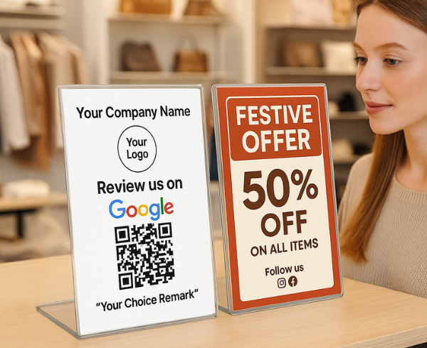 Google Review QR Code Stand – Premium Acrylic with NFC Tap – For Restaurants, Cafés, Salons & Retail