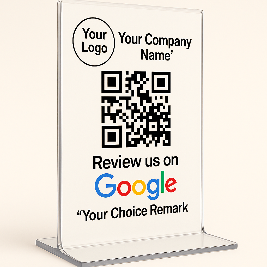 Google Review QR Code T-Stand – Double-Sided Acrylic with NFC Tap - 100% Reusable