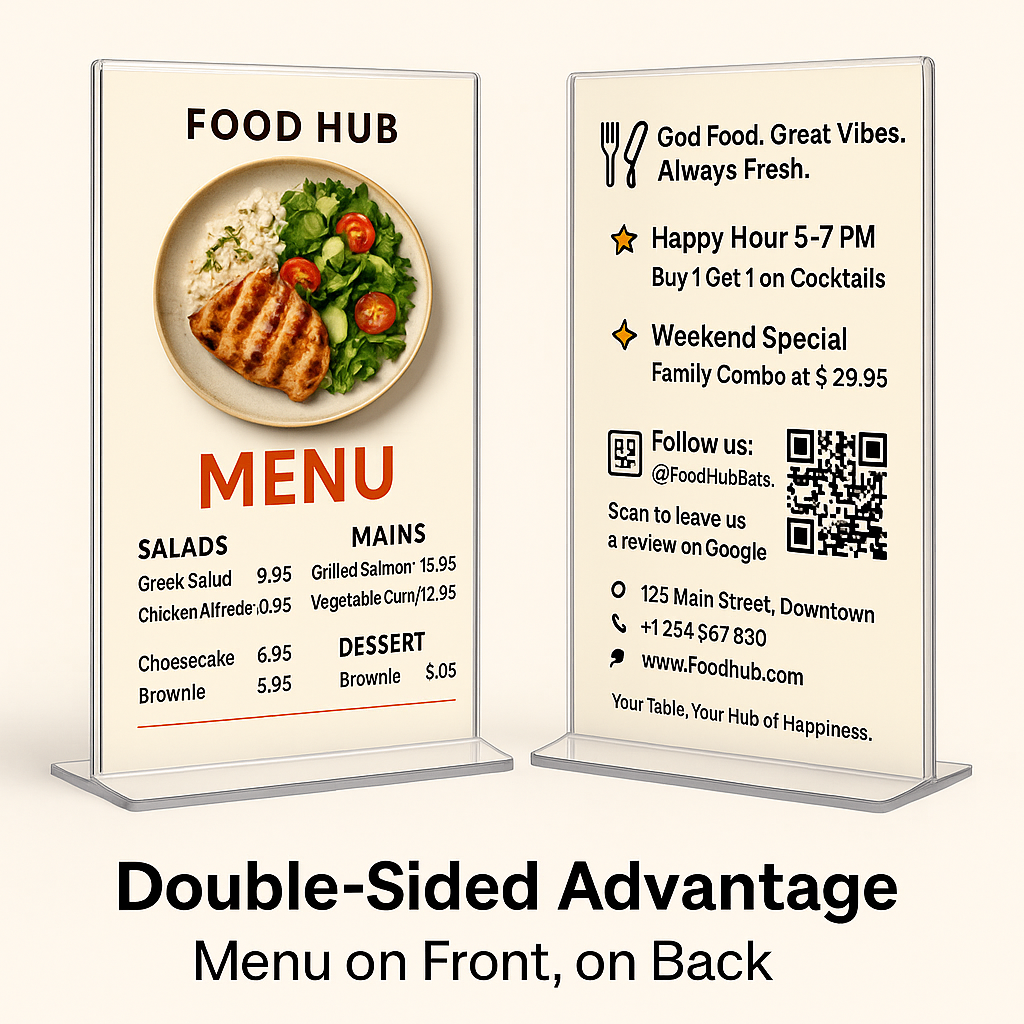 Smart Dual-Sided Table Stand β Google Review + Menu/Promo Display