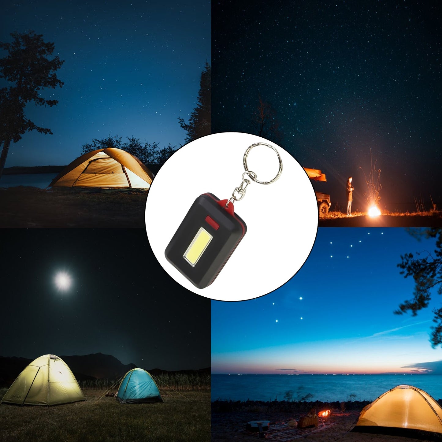 LED Keychain COB Light with Hook & Loop Sticker. 3 Light Modes (1 Pc / Battery Not Included)