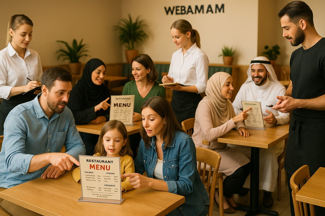 Smart Dual-Sided Table Stand – Google Review + Menu/Promo Display